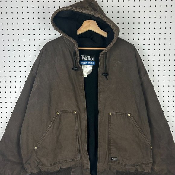 Walls Work Wear Insulated Lined Jacket Coat Brown w/ Hood BROKEN ZIPPER Size 2XL - Picture 1 of 8